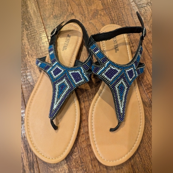 JUST Fab beaded sandals, blue, white& purple, woman's SZ11 New! - Picture 7 of 7